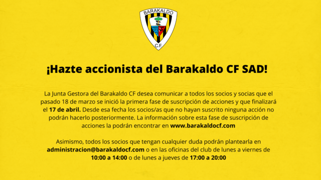 ¡Hazte accionista del Barakaldo CF SAD! (1)