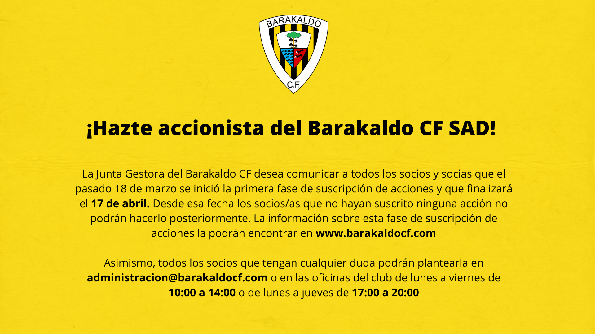 ¡Hazte accionista del Barakaldo CF SAD! (1)