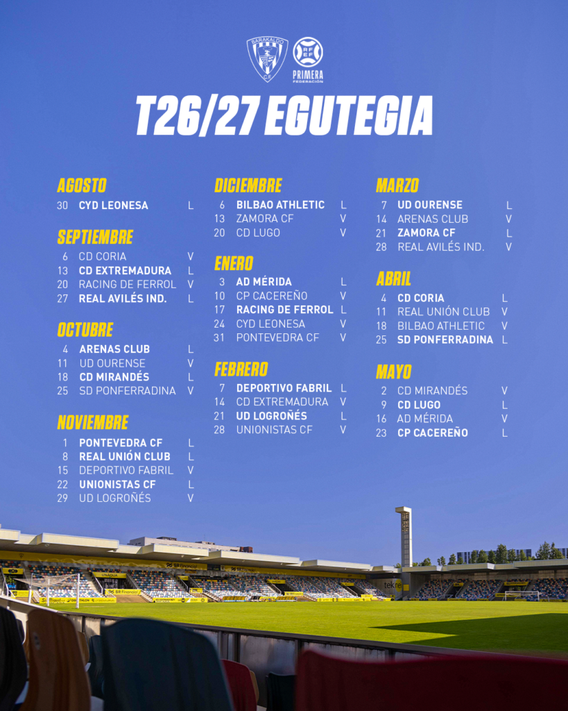 Calendario para la temporada 26/27